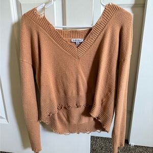 Distressed V-Neck Orange Sweater